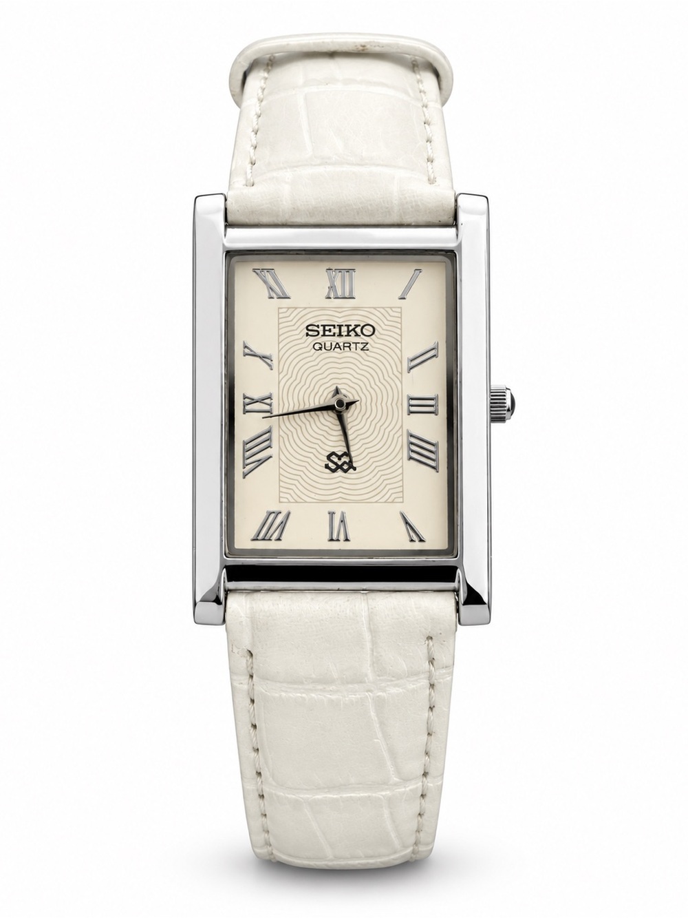 Vintage Seiko Tank watch White dial Silver Bezel with white Strap